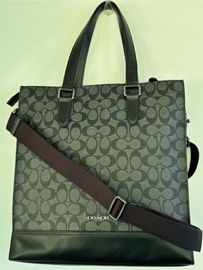 Coach Men's Graham Structured Tote Bag Signature Canvas Charcoal Black C3232